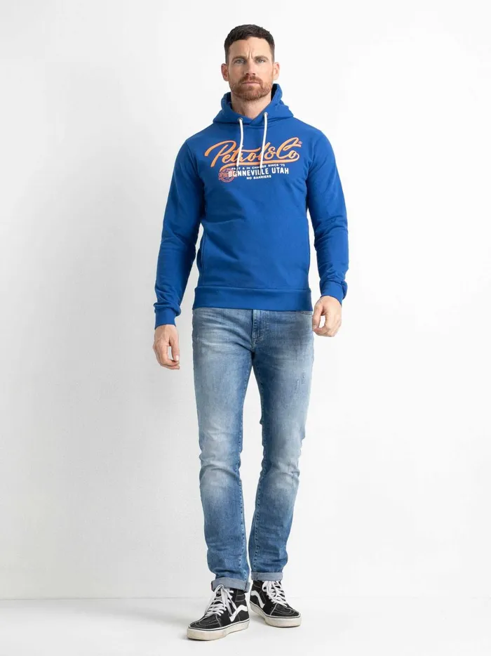 Men Knits and Sweats Petrol Industries Hoodie With Logo Artwork Imperial Blue