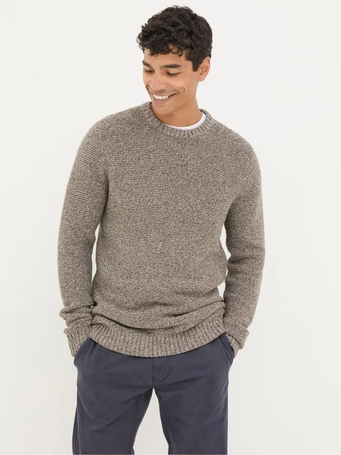 Men Knitwear Fat Face Hove Natural Crew Neck Jumper