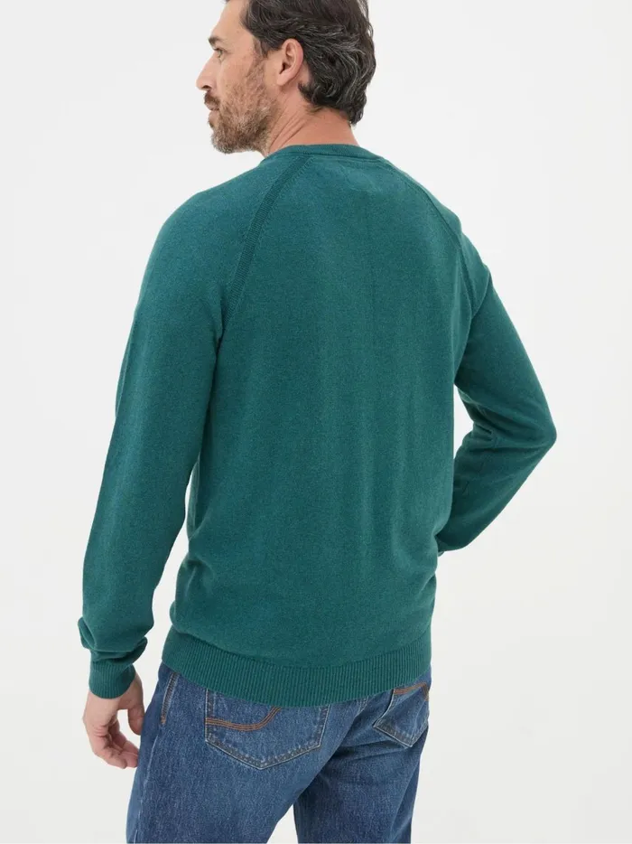 Men Knitwear Fat Face Rye Teal Blue Cotton Cashmere Crew Neck Jumper