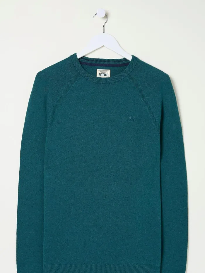 Men Knitwear Fat Face Rye Teal Blue Cotton Cashmere Crew Neck Jumper