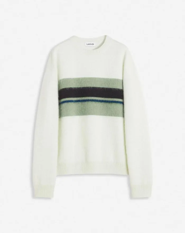 Men Lanvin Knitwear and Sweatshirts Striped Brushed Motherhair Sweater Ecruvert De Gris