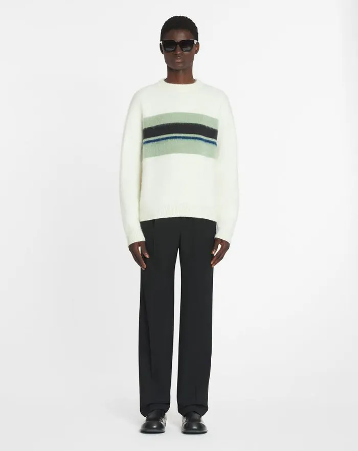 Men Lanvin Knitwear and Sweatshirts Striped Brushed Motherhair Sweater Ecruvert De Gris Men Lanvin Knitwear and Sweatshirts Striped Brushed Motherhair Sweater Ecruvert De Gris