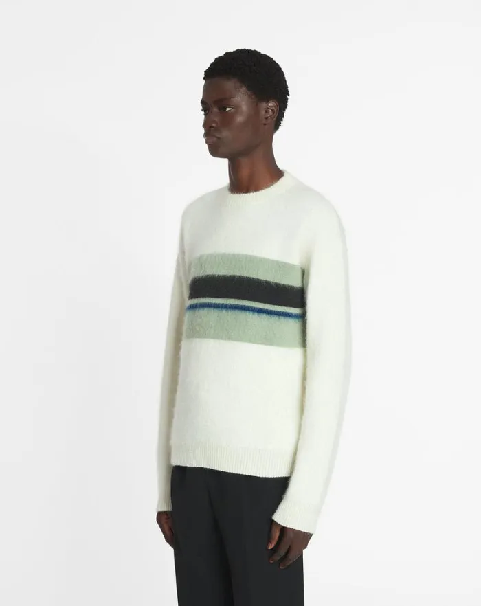 Men Lanvin Knitwear and Sweatshirts Striped Brushed Motherhair Sweater Ecruvert De Gris Men Lanvin Knitwear and Sweatshirts Striped Brushed Motherhair Sweater Ecruvert De Gris