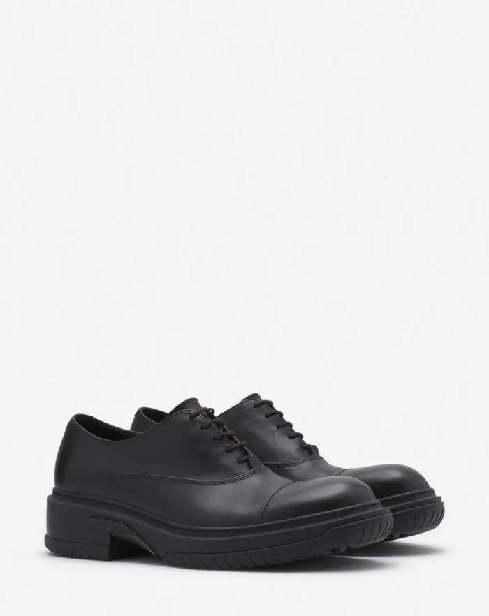 Men Lanvin Loafers and Derbies Medley Leather Richelieu Shoe Blackanthracite Men Lanvin Loafers and Derbies Medley Leather Richelieu Shoe Blackanthracite