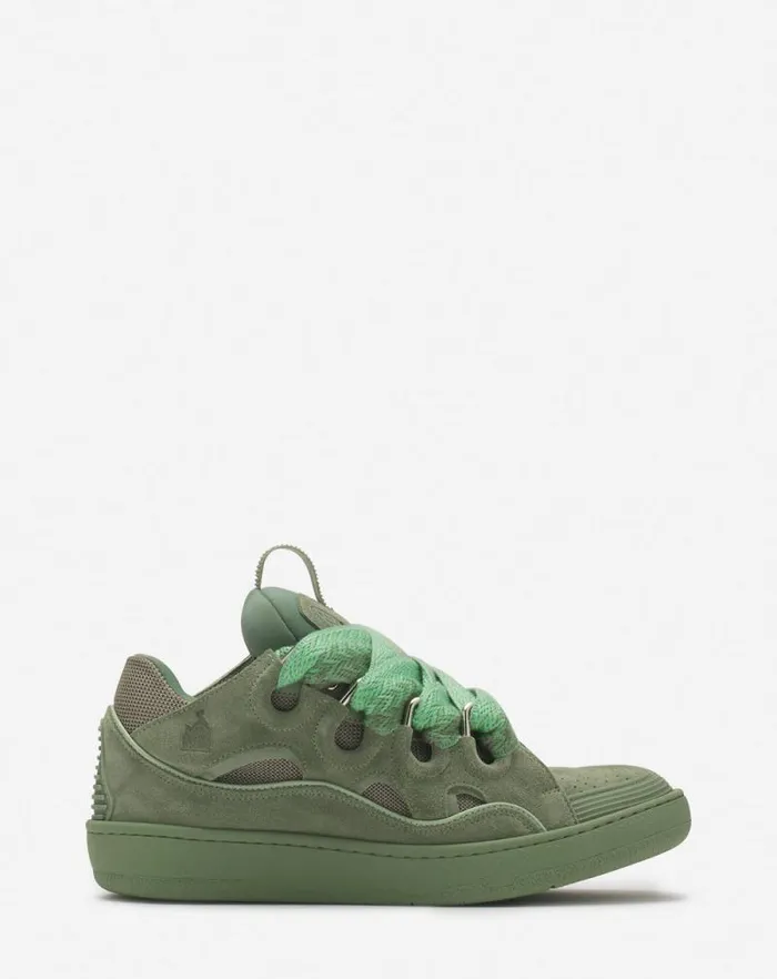 Men Lanvin Sneakers Curb Leather Sneakers Vert De Gris