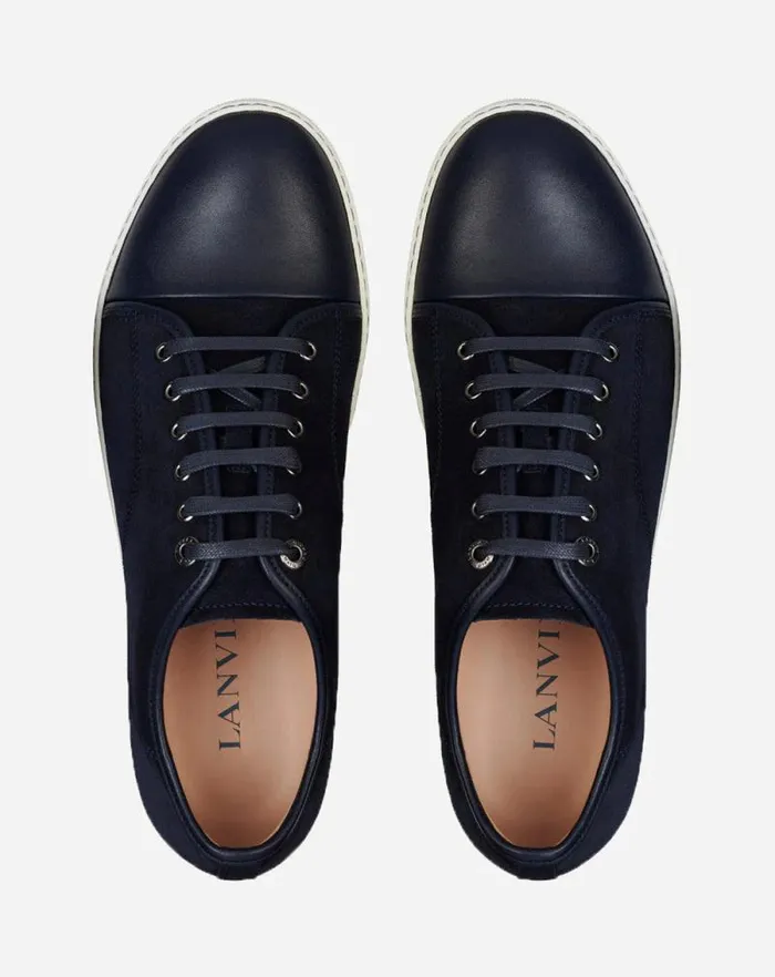 Men Lanvin Sneakers Dbb1 Leather And Suede Sneakers Navy Blue