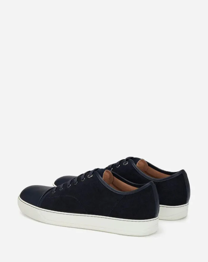 Men Lanvin Sneakers Dbb1 Leather And Suede Sneakers Navy Blue