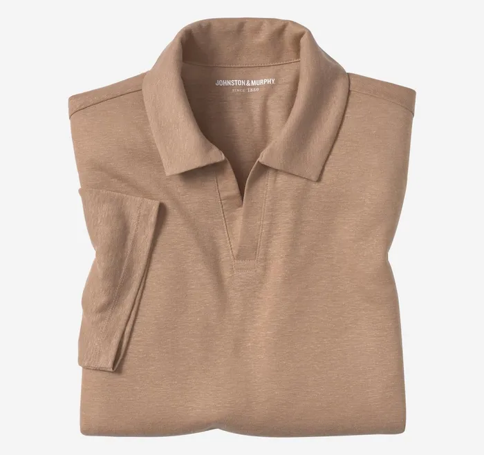 Men LinenBlend VNeck Polo Melon JohnstonandMurphy Polos and Tees