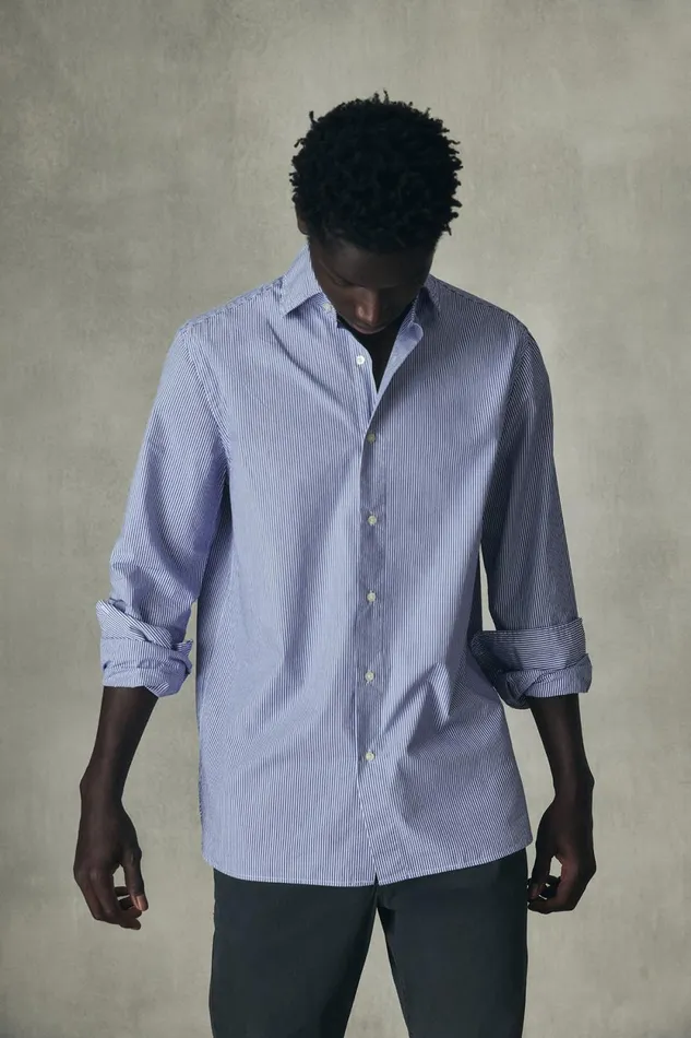 Men Navy Blue And White Alfredo Shirt Ecoalf Shirts