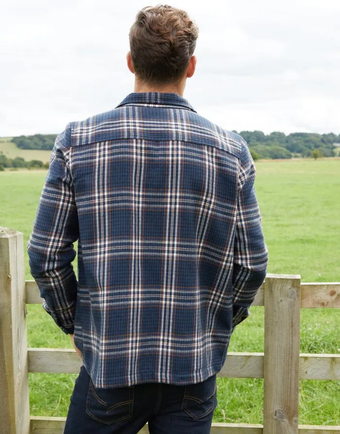 Men Navy Check Heavy Brushed Button Up Shacket Threadbare Shirts Men Navy Check Heavy Brushed Button Up Shacket Threadbare Shirts