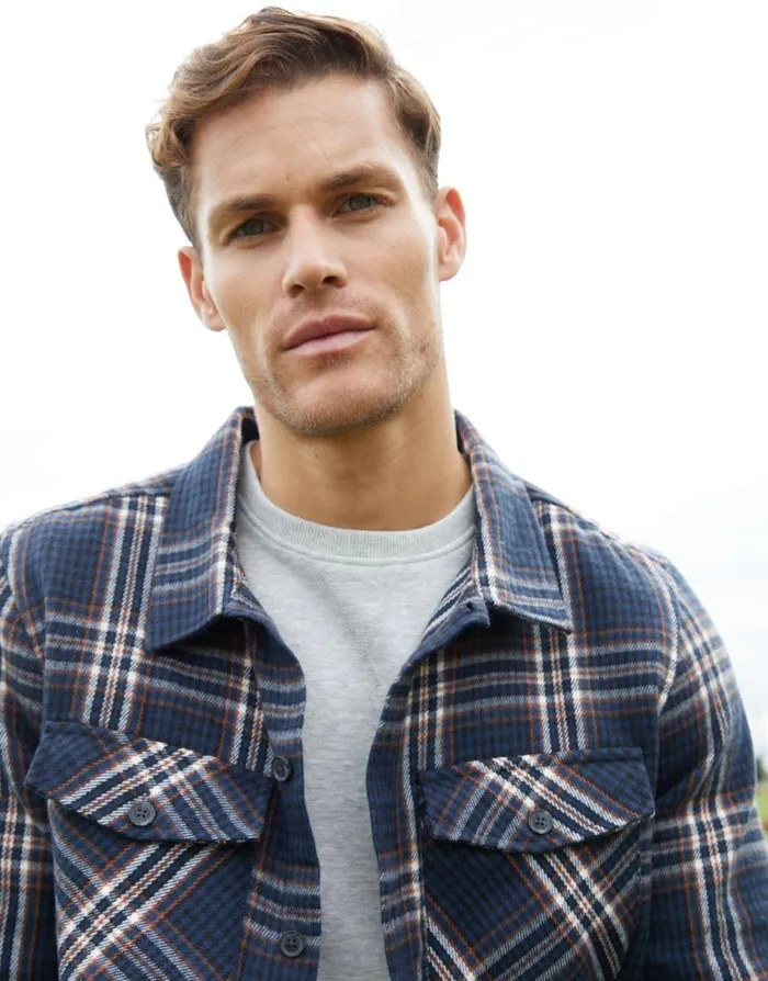 Men Navy Check Heavy Brushed Button Up Shacket Threadbare Shirts Men Navy Check Heavy Brushed Button Up Shacket Threadbare Shirts
