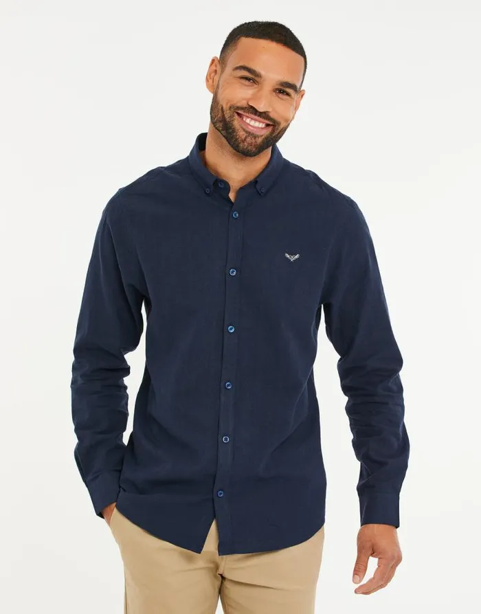 Men Navy Long Sleeve Linen Blend Shirt Threadbare Shirts