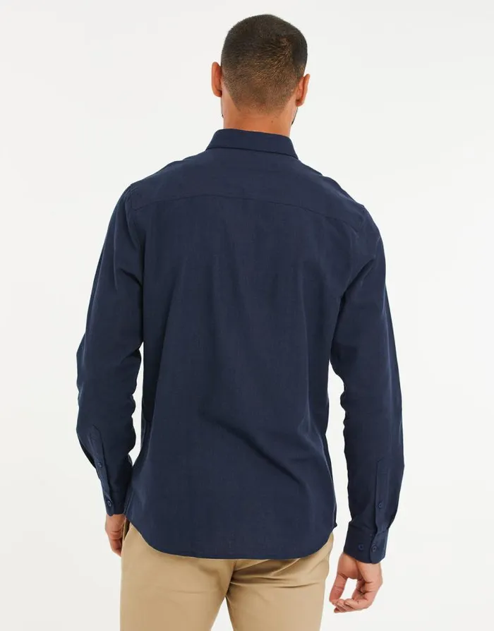 Men Navy Long Sleeve Linen Blend Shirt Threadbare Shirts Men Navy Long Sleeve Linen Blend Shirt Threadbare Shirts