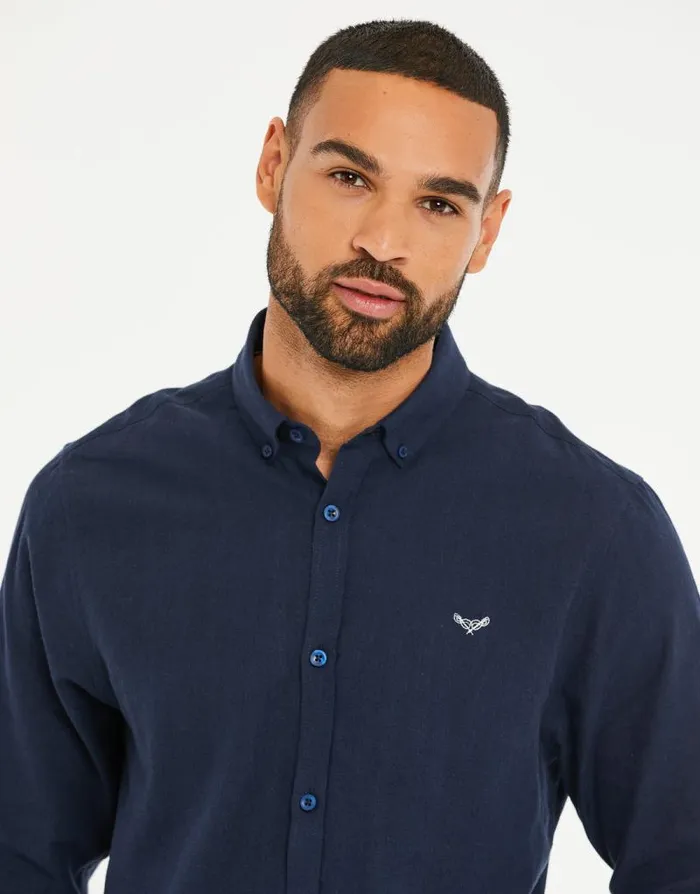 Men Navy Long Sleeve Linen Blend Shirt Threadbare Shirts Men Navy Long Sleeve Linen Blend Shirt Threadbare Shirts