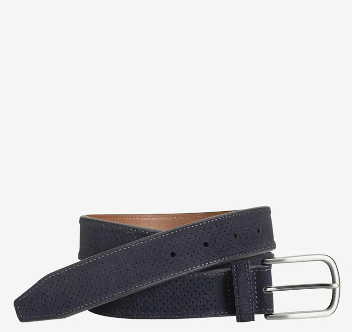 Men Perfed Suede Belt Navy JohnstonandMurphy Belts