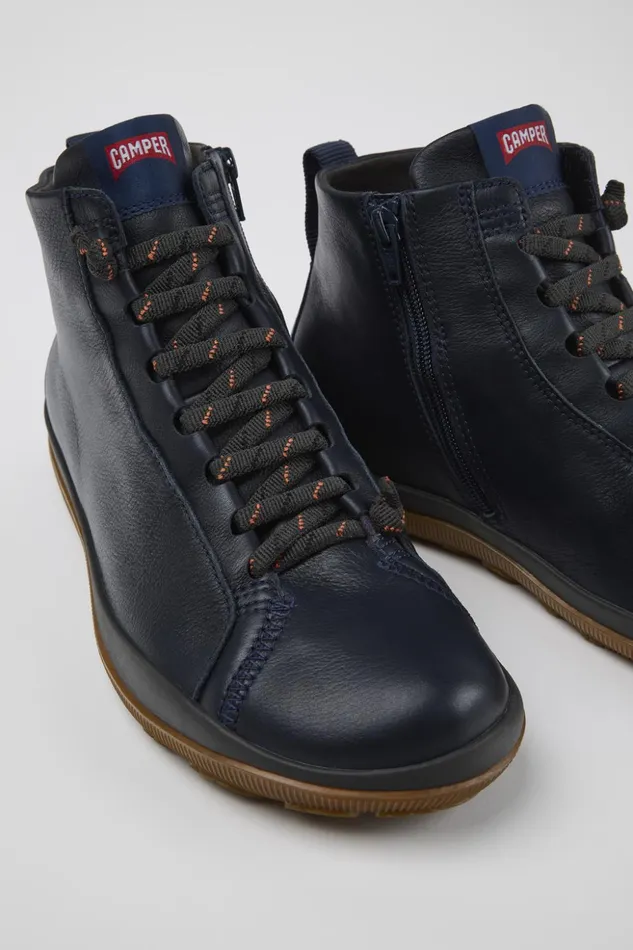 Men Peu Pista GORETEX Blue Leather Ankle Boots Camper Ankle Boots