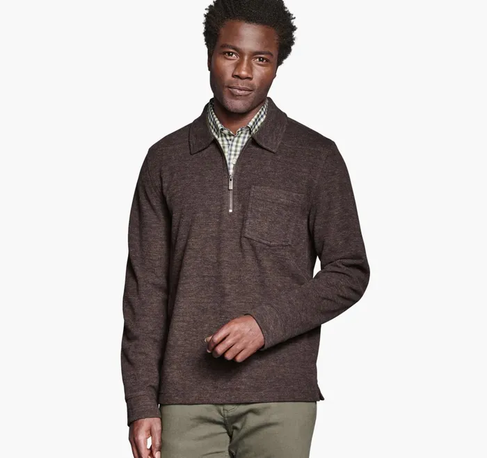 Men Point Collar QuarterZip Brown JohnstonandMurphy Sweaters and Knits