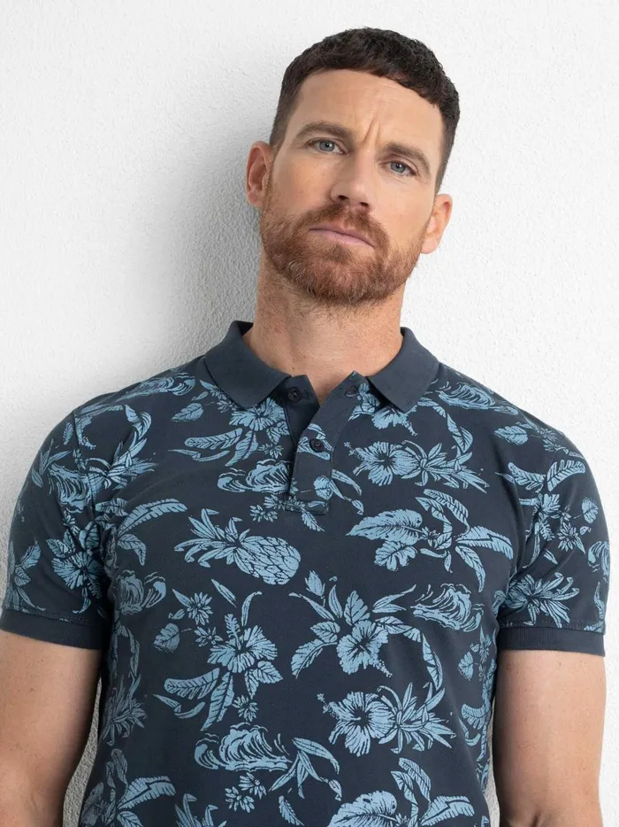 Men Polo Shirts Petrol Industries Botanical Polo Shirt Raven Grey