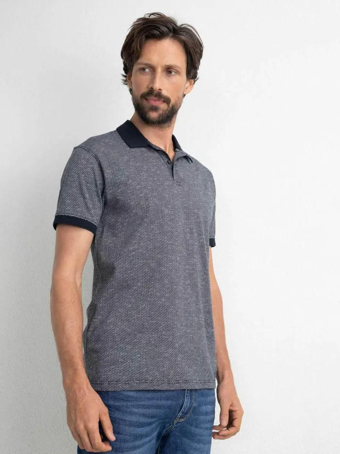 Men Polo Shirts Petrol Industries Polo Shirt With An AllOver Print Midnight Navy