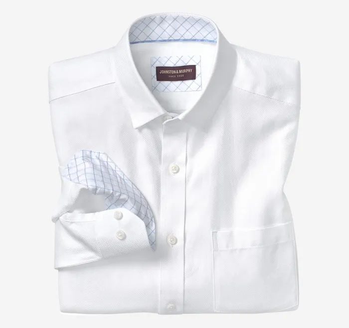 Men Premium Cotton Shirts White Solid Birdseye JohnstonandMurphy Shirts