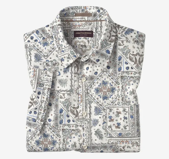 Men Print Camp Shirt White Multi Bandana JohnstonandMurphy ShortSleeve Shirts Men Print Camp Shirt White Multi Bandana JohnstonandMurphy ShortSleeve Shirts
