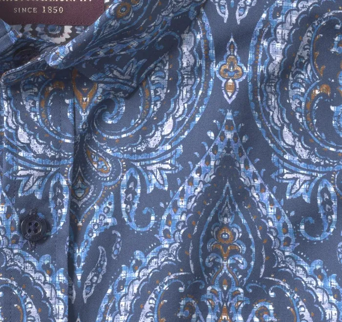 Men Printed Cotton Shirt Navy Oversized Medallion JohnstonandMurphy Shirts Men Printed Cotton Shirt Navy Oversized Medallion JohnstonandMurphy Shirts