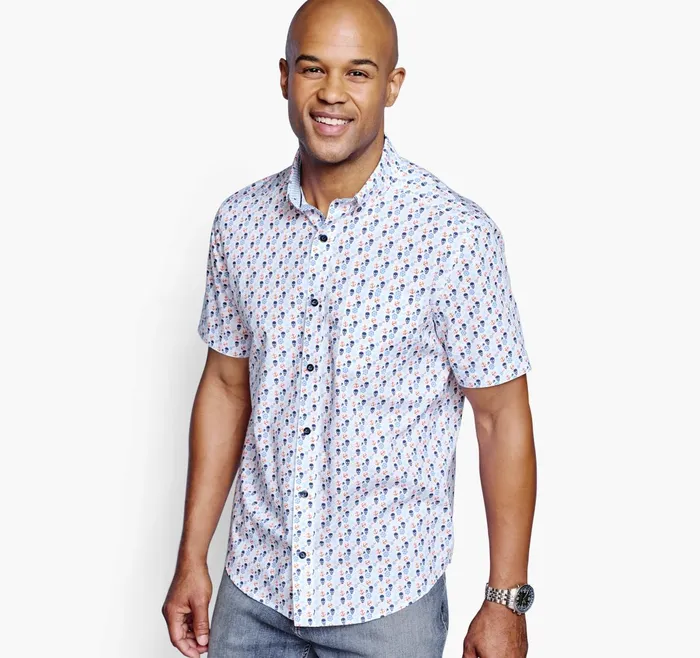 Men Printed Cotton ShortSleeve Shirt Blue Pirate JohnstonandMurphy ShortSleeve Shirts Men Printed Cotton ShortSleeve Shirt Blue Pirate JohnstonandMurphy ShortSleeve Shirts