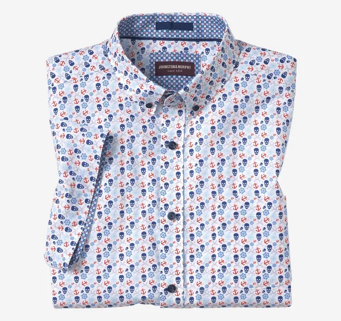 Men Printed Cotton ShortSleeve Shirt Blue Pirate JohnstonandMurphy ShortSleeve Shirts Men Printed Cotton ShortSleeve Shirt Blue Pirate JohnstonandMurphy ShortSleeve Shirts