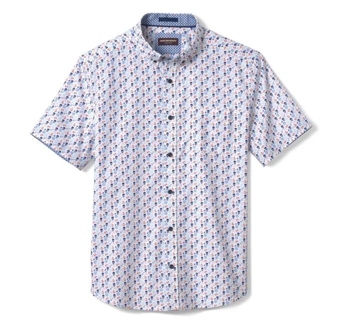 Men Printed Cotton ShortSleeve Shirt Blue Pirate JohnstonandMurphy ShortSleeve Shirts Men Printed Cotton ShortSleeve Shirt Blue Pirate JohnstonandMurphy ShortSleeve Shirts