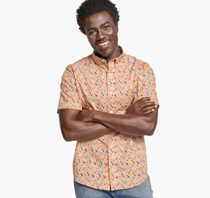 Men Printed Cotton ShortSleeve Shirt Melon Toucan JohnstonandMurphy ShortSleeve Shirts Men Printed Cotton ShortSleeve Shirt Melon Toucan JohnstonandMurphy ShortSleeve Shirts