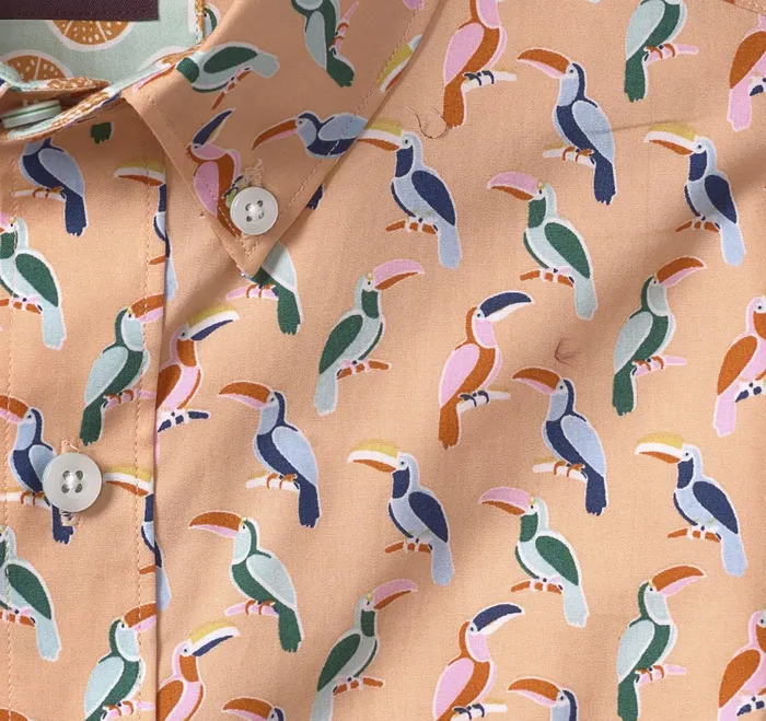 Men Printed Cotton ShortSleeve Shirt Melon Toucan JohnstonandMurphy ShortSleeve Shirts Men Printed Cotton ShortSleeve Shirt Melon Toucan JohnstonandMurphy ShortSleeve Shirts