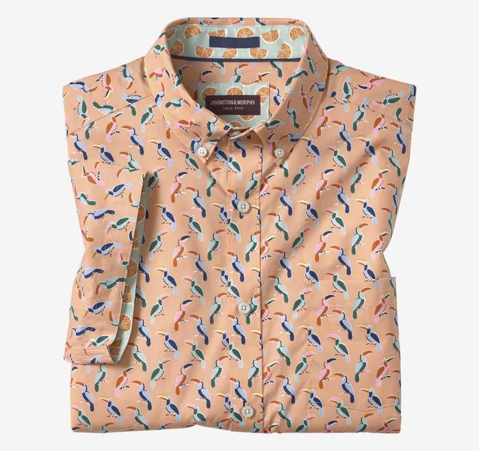 Men Printed Cotton ShortSleeve Shirt Melon Toucan JohnstonandMurphy ShortSleeve Shirts Men Printed Cotton ShortSleeve Shirt Melon Toucan JohnstonandMurphy ShortSleeve Shirts