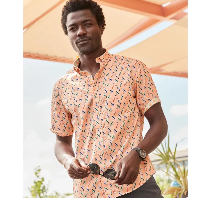 Men Printed Cotton ShortSleeve Shirt Melon Toucan JohnstonandMurphy ShortSleeve Shirts Men Printed Cotton ShortSleeve Shirt Melon Toucan JohnstonandMurphy ShortSleeve Shirts