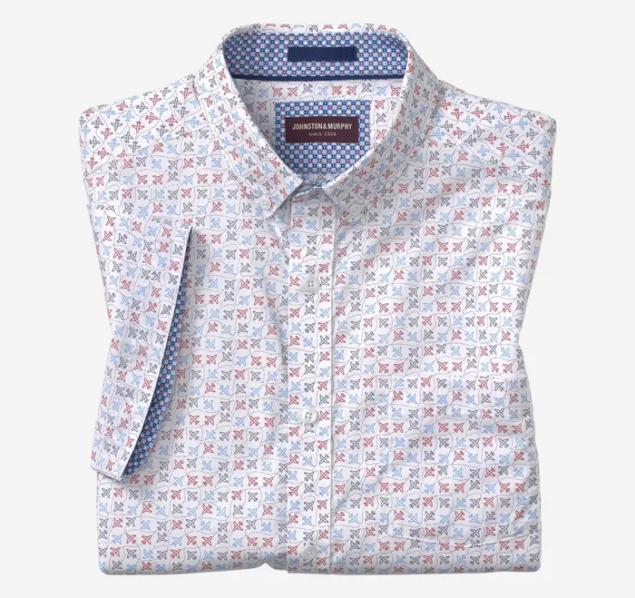 Men Printed Cotton ShortSleeve Shirt White Flying Airplane JohnstonandMurphy ShortSleeve Shirts Men Printed Cotton ShortSleeve Shirt White Flying Airplane JohnstonandMurphy ShortSleeve Shirts