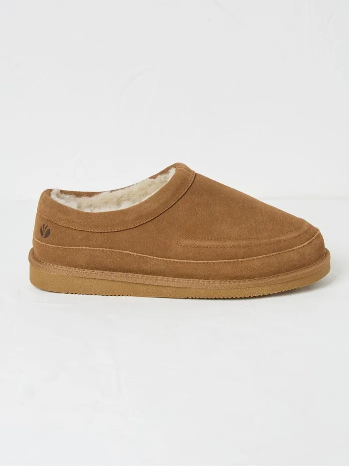 Men Pyjamas and Nightwear Fat Face Lewis Tan Brown Suede Snug Mule Slippers