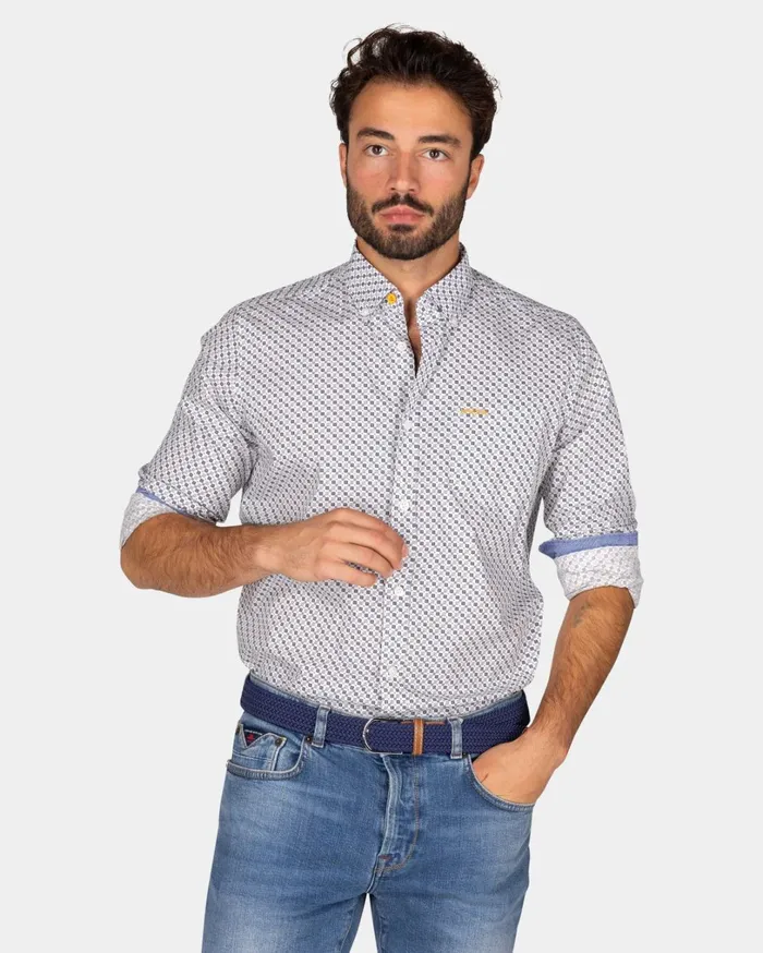 Men Shirts NZA New Zealand Auckland Beige Shirt With Small Blue Dots 8211 Ecru Men Shirts NZA New Zealand Auckland Beige Shirt With Small Blue Dots 8211 Ecru
