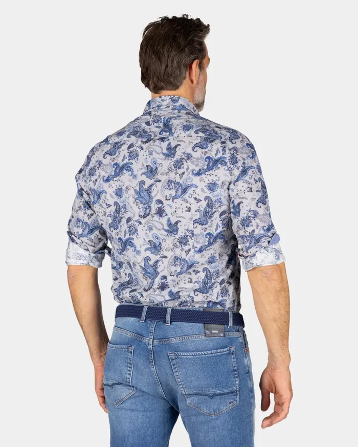 Men Shirts NZA New Zealand Auckland Gray Shirt With Blue Leaf Print 8211 Brave Blue