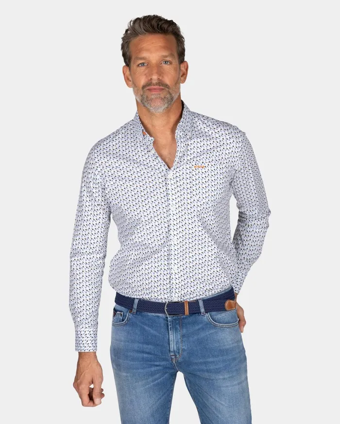 Men Shirts NZA New Zealand Auckland Printed Cotton Shirt 8211 Ecru