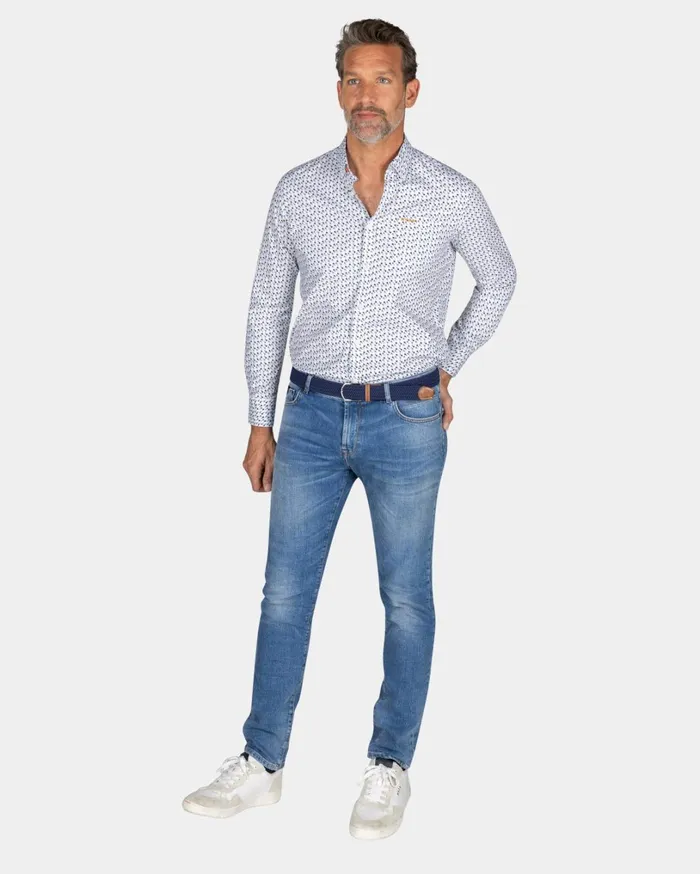 Men Shirts NZA New Zealand Auckland Printed Cotton Shirt 8211 Ecru
