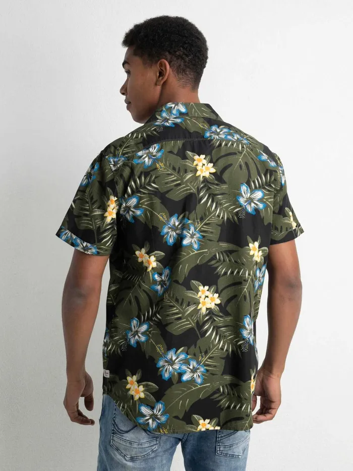 Men Shirts Petrol Industries Botanical ShortSleeved Shirt Forest Night