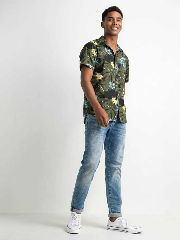 Men Shirts Petrol Industries Botanical ShortSleeved Shirt Forest Night