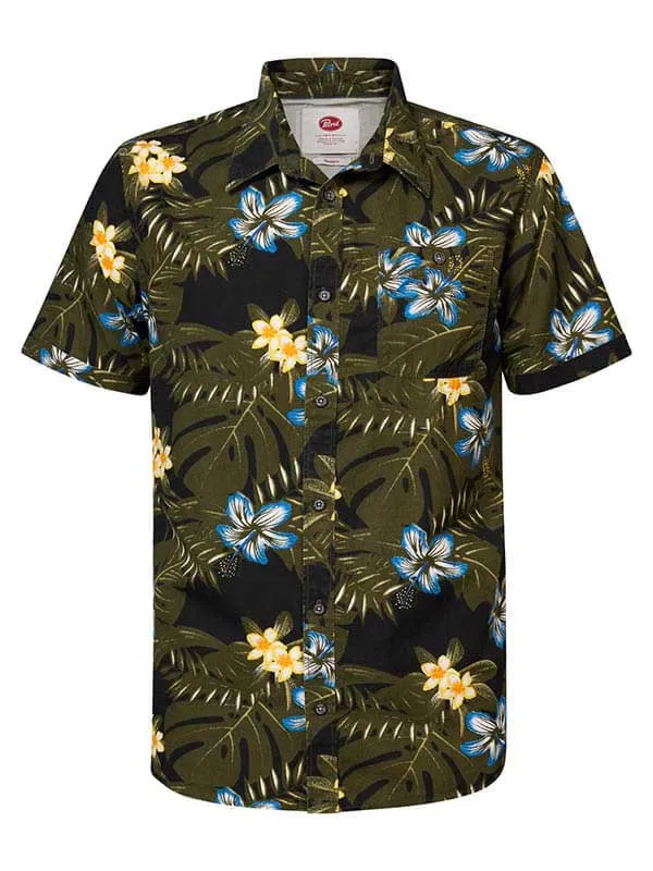 Men Shirts Petrol Industries Botanical ShortSleeved Shirt Forest Night
