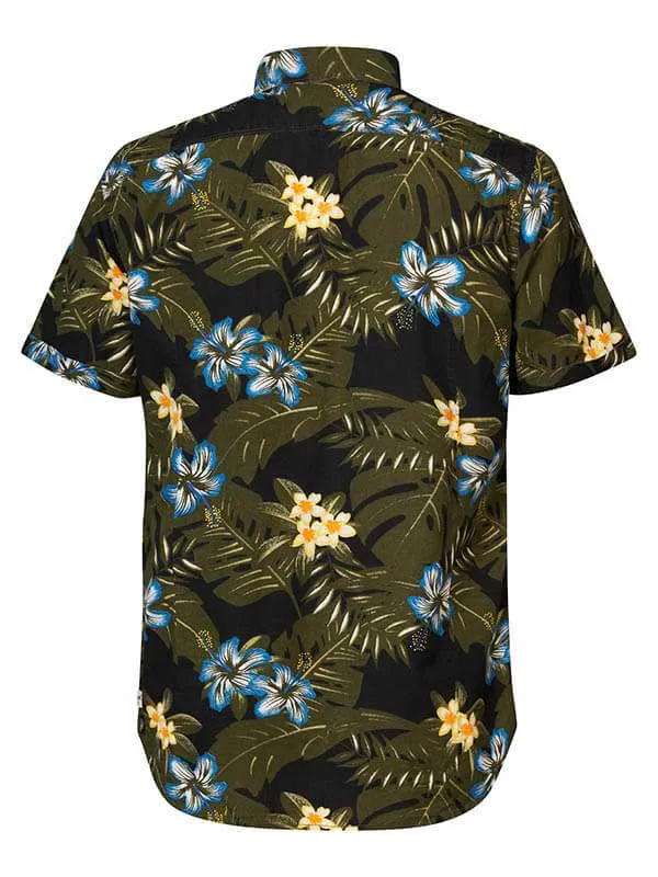 Men Shirts Petrol Industries Botanical ShortSleeved Shirt Forest Night