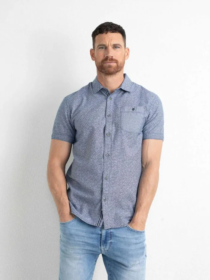 Men Shirts Petrol Industries MiniPrint ShortSleeved Shirt Petrol Blue