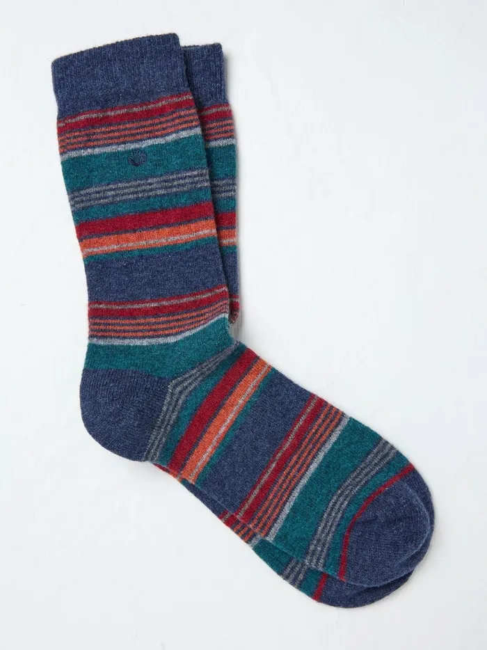 Men Socks Fat Face Blue Merino Wool Blend Socks