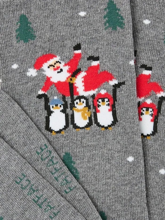 Men Socks Fat Face Grey Santa Penguin Socks 1 Pack