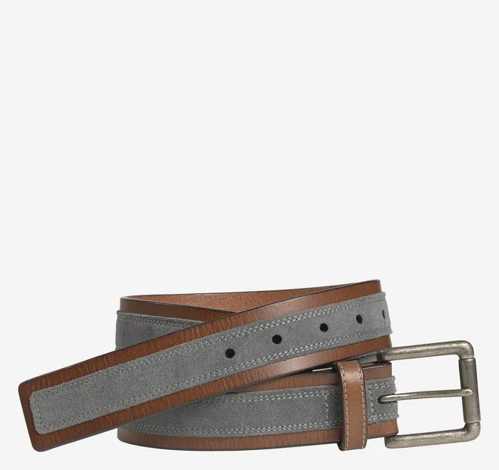 Men Suede Overlay Belt Browngray JohnstonandMurphy Belts