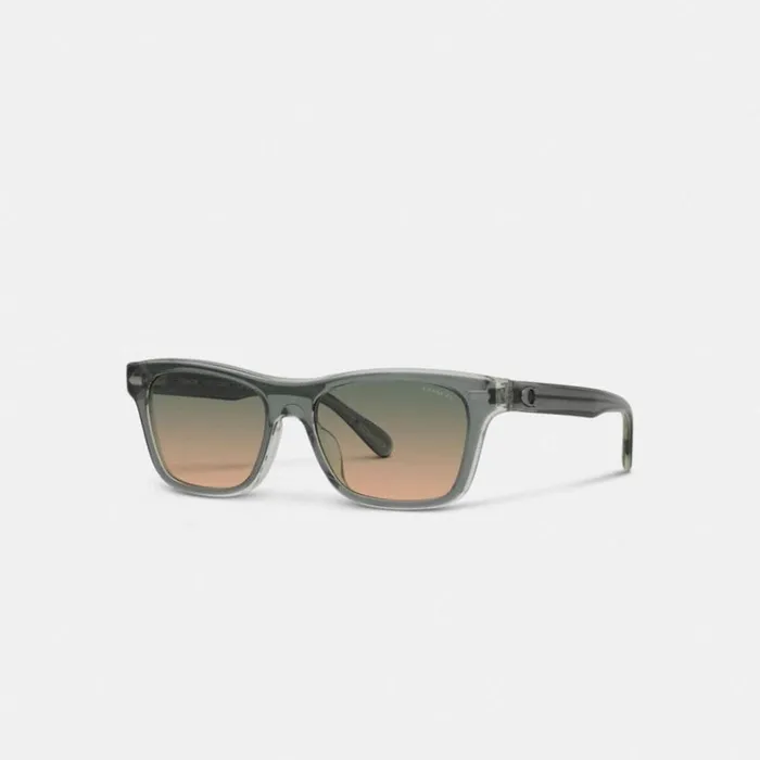 Men Sunglasses Coach Beveled Signature Square Sunglasses Transparent Green
