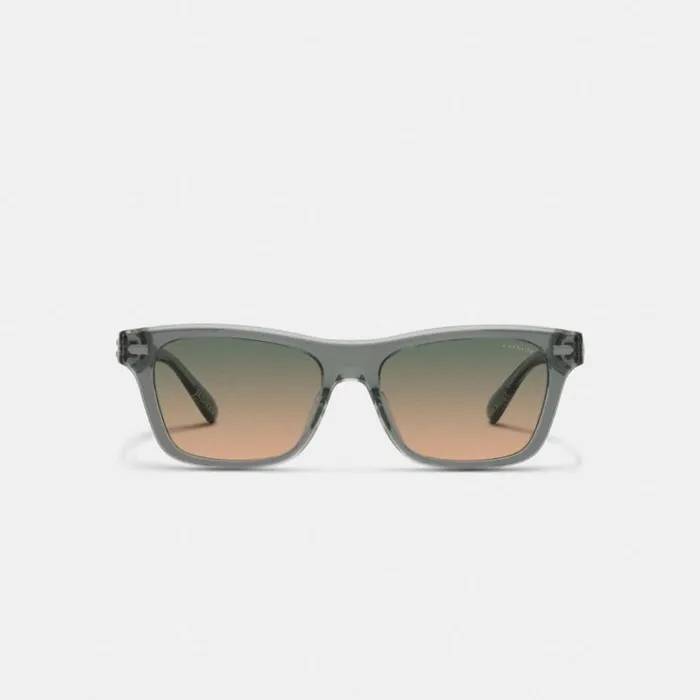 Men Sunglasses Coach Beveled Signature Square Sunglasses Transparent Green