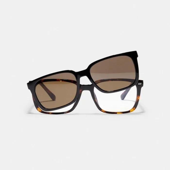 Men Sunglasses Coach Magnetic Clip On Square Sunglasses Dark Tortoiseblack